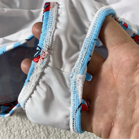 Sourpuss Blue White Striped Red Lobster Print One Piece Swimsuit Bathing Suit S - Picture 6 of 16